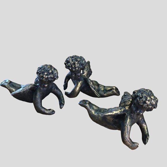 Other - Cherub Taper Candle Huggers Odd Looking Angels Black and Goldish Lot of 3